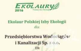 „Ekolaur Polskiej Izby Ekologii” dla ełckiego PWiK Sp. z o. o.